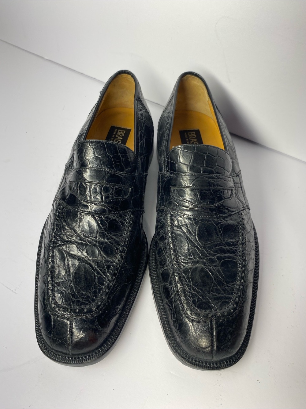 VTG Brass Boot Mens Shoes CROCODILE Black Penny Dress Loafers